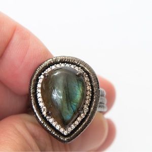 Rarities Carol Brodie labradorite & white zircon gemstone cocktail ring 10